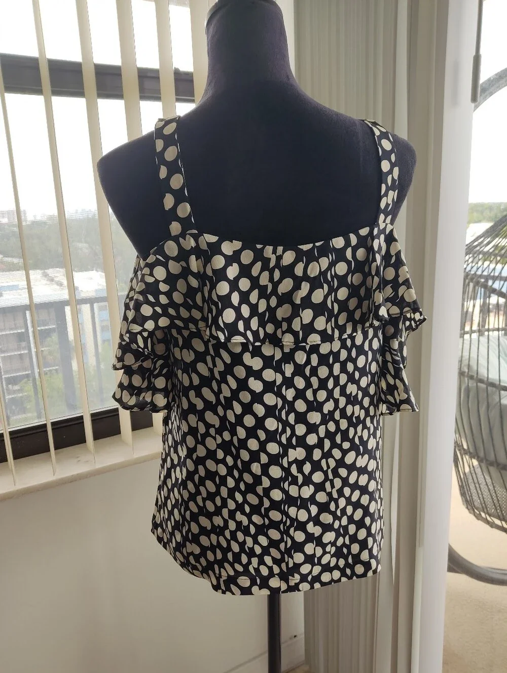 J. Crew Black & Ivory Ratti Print Polka Dot Cold-Shoulder Camisole Size 6